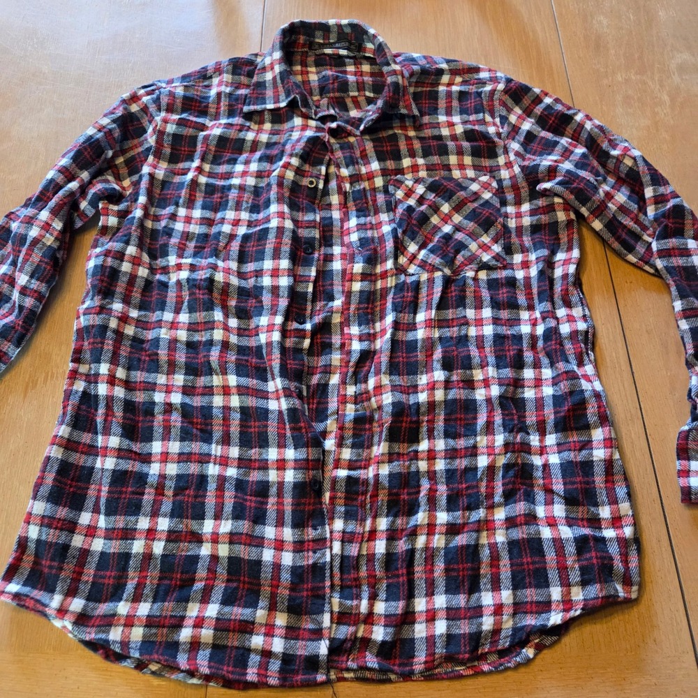 Urban Republic Mens XL Plaid Flannel Button Down Shirt Red Navy Blue Long Sleeve